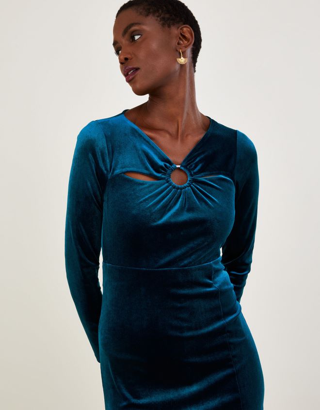 Monsoon kadınlar geri dönüştürülmüş polyesterden yapılmış cece kadife elbise JH86BT615 Giyim turkuaz