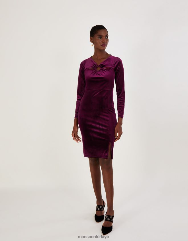 Monsoon kadınlar geri dönüştürülmüş polyesterden yapılmış cece kadife elbise JH86BT899 Giyim kırmızı