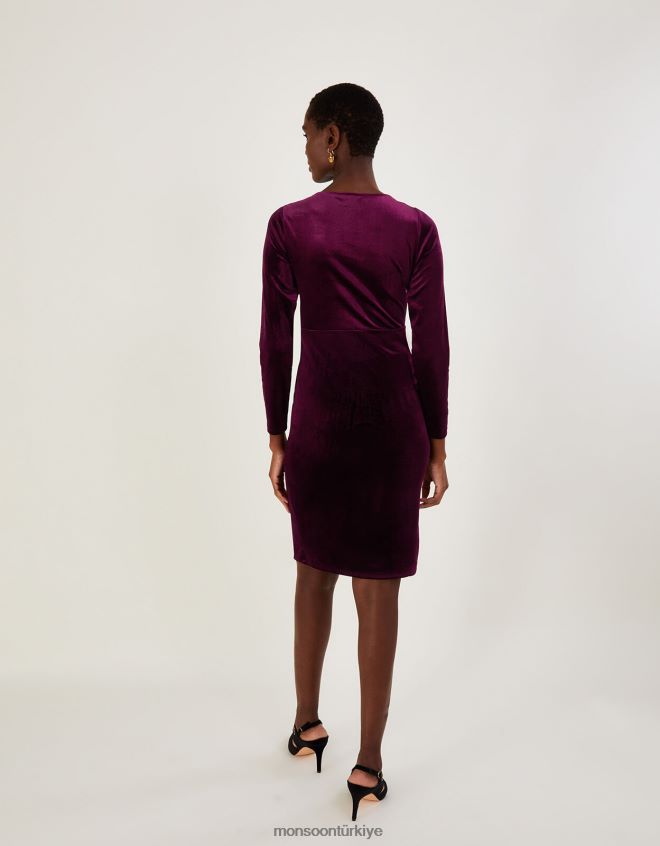 Monsoon kadınlar geri dönüştürülmüş polyesterden yapılmış cece kadife elbise JH86BT899 Giyim kırmızı