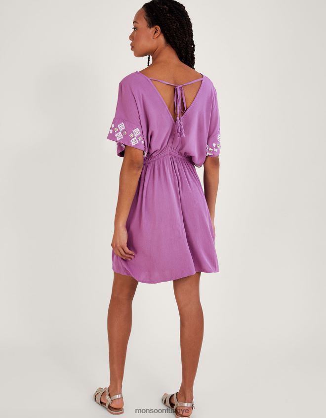Monsoon kadınlar işlemeli v yaka kaftan JH86BT158 Giyim mor (leylak)