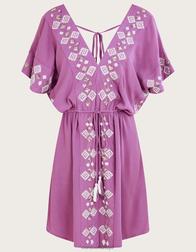 Monsoon kadınlar işlemeli v yaka kaftan JH86BT158 Giyim mor (leylak)
