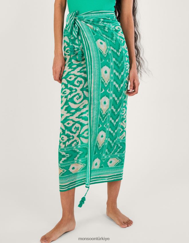 Monsoon kadınlar ikat baskı Malaya peştemâli JH86BT1183 Giyim yeşil