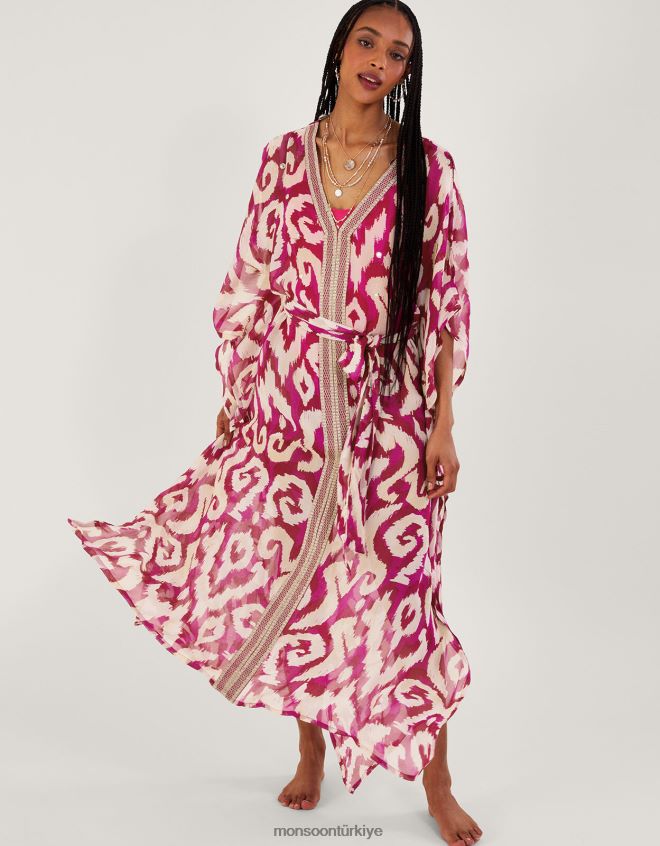 Monsoon kadınlar ikat baskılı maxi kaftan JH86BT346 Giyim menekşe