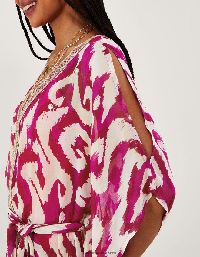 Monsoon kadınlar ikat baskılı maxi kaftan JH86BT346 Giyim menekşe