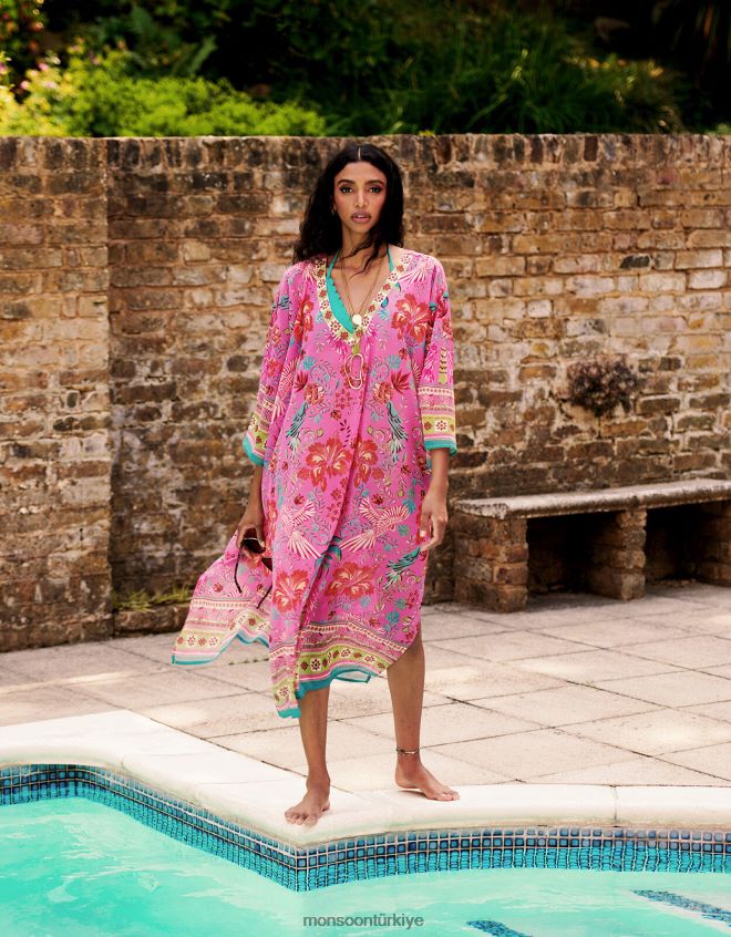 Monsoon kadınlar kiara baskılı uzun kaftan JH86BT224 Giyim moda