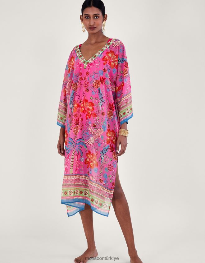 Monsoon kadınlar kiara baskılı uzun kaftan JH86BT224 Giyim moda
