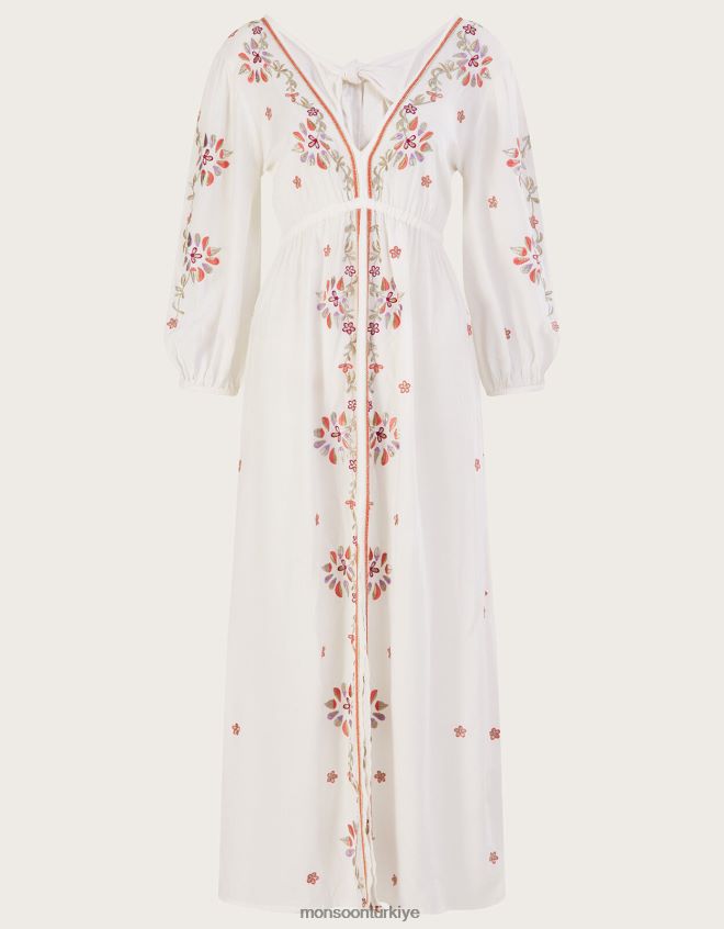 Monsoon kadınlar lenzing ecovero işlemeli maxi kaftan elbise JH86BT374 Giyim fildişi