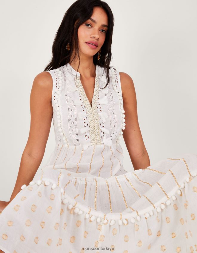 Monsoon kadınlar metalik maxi kaftan elbise JH86BT150 Giyim fildişi