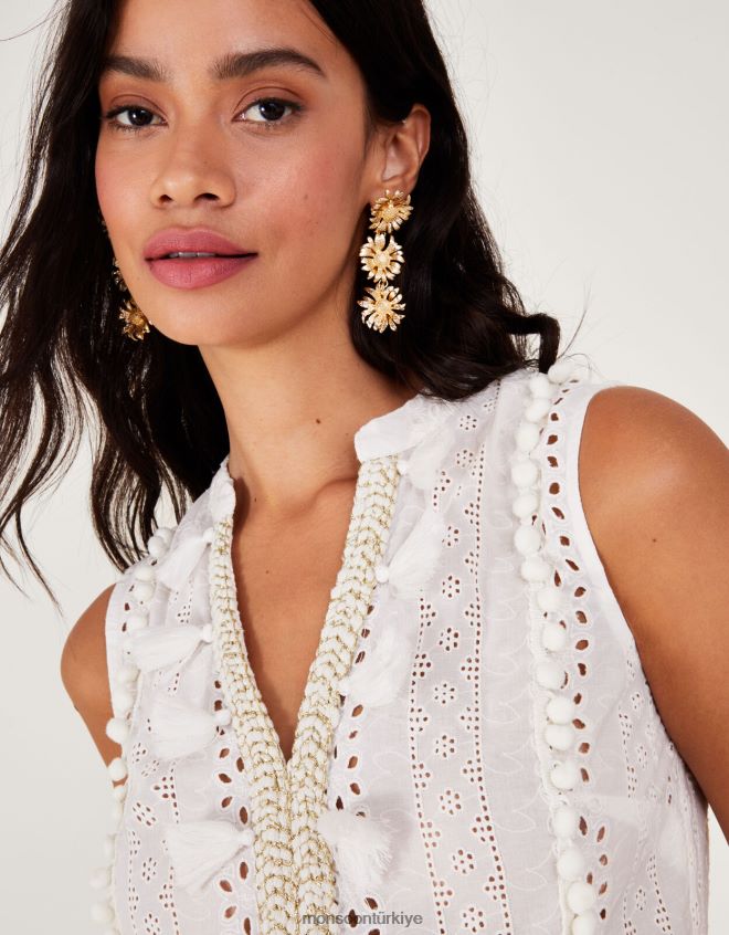 Monsoon kadınlar metalik maxi kaftan elbise JH86BT150 Giyim fildişi