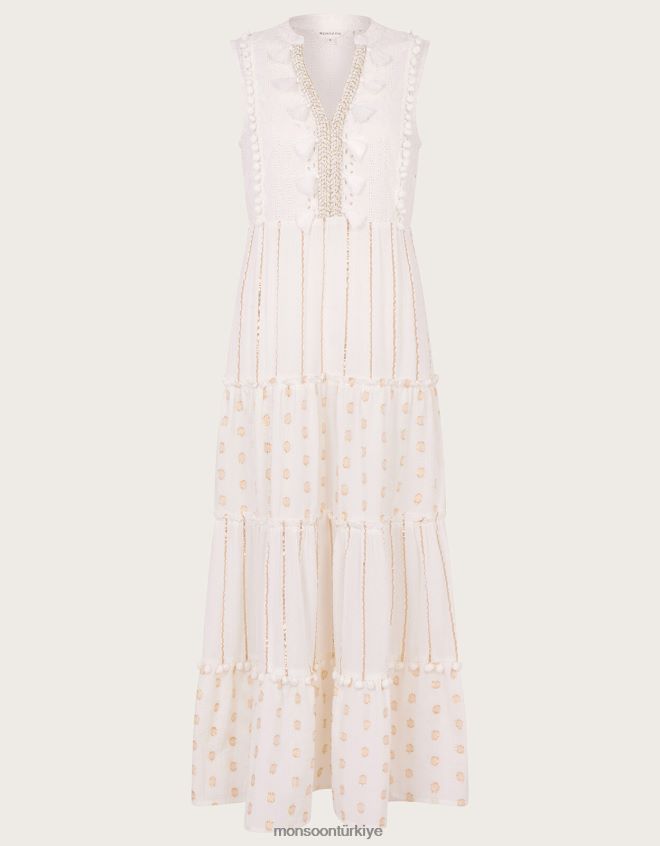 Monsoon kadınlar metalik maxi kaftan elbise JH86BT150 Giyim fildişi