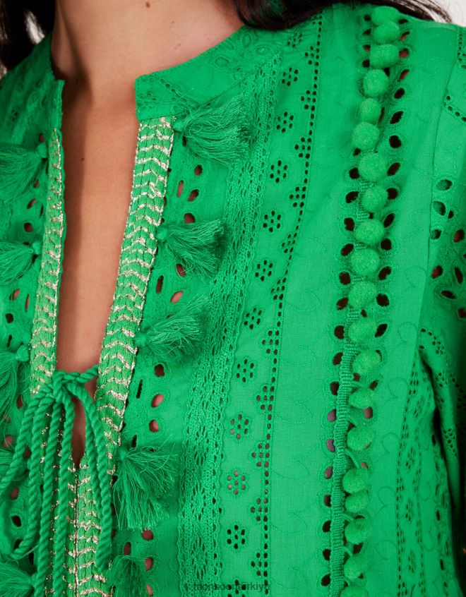 Monsoon kadınlar metalik püsküllü kaftan elbise JH86BT295 Giyim yeşil