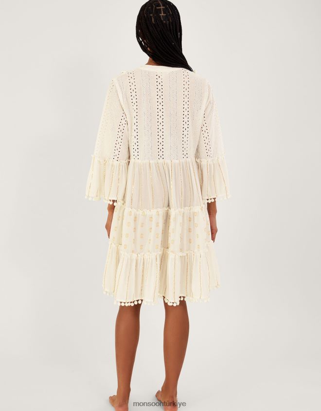 Monsoon kadınlar metalik püsküllü kaftan elbise JH86BT453 Giyim fildişi