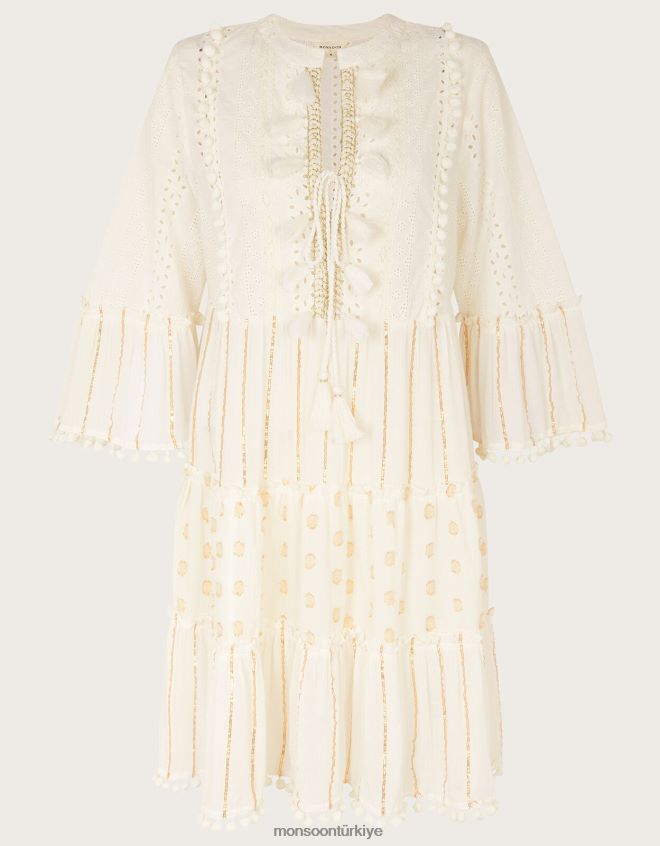 Monsoon kadınlar metalik püsküllü kaftan elbise JH86BT453 Giyim fildişi