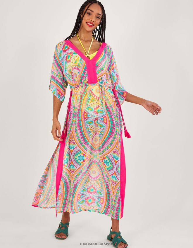 Monsoon kadınlar mozaik desenli maxi kaftan JH86BT284 Giyim pembe