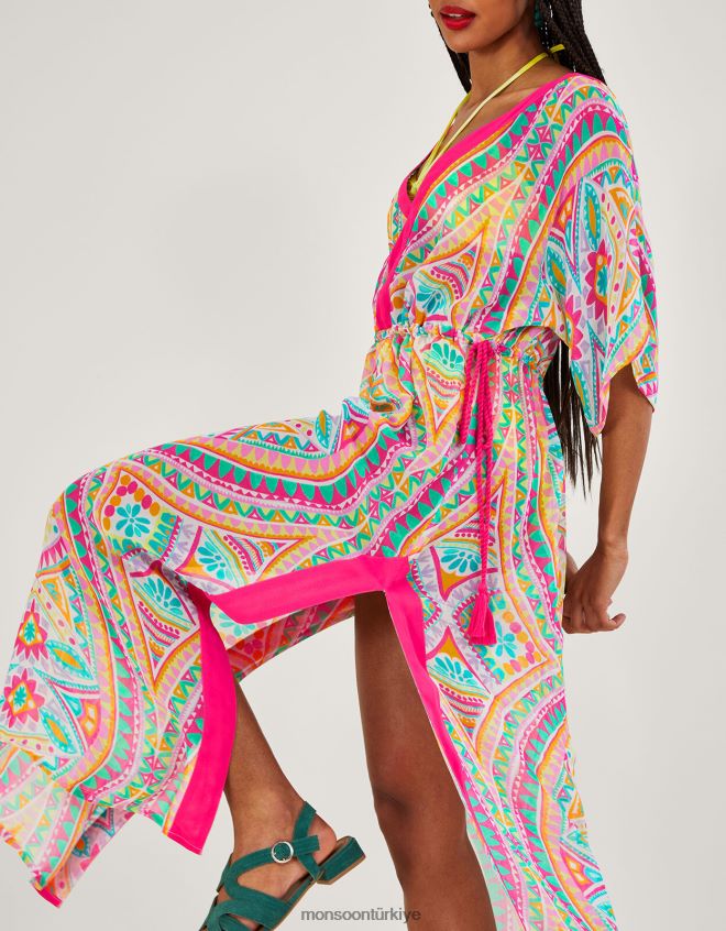 Monsoon kadınlar mozaik desenli maxi kaftan JH86BT284 Giyim pembe