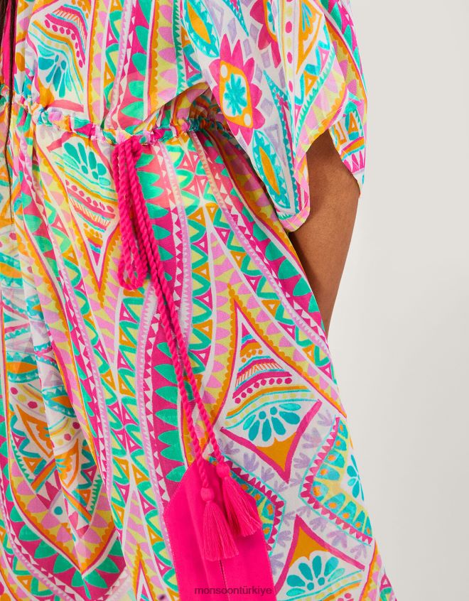 Monsoon kadınlar mozaik desenli maxi kaftan JH86BT284 Giyim pembe