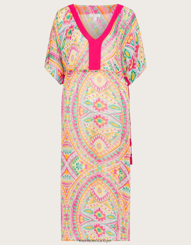 Monsoon kadınlar mozaik desenli maxi kaftan JH86BT284 Giyim pembe