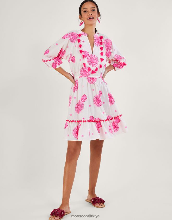Monsoon kadınlar püskül işlemeli madalyon desenli kaftan elbise JH86BT506 Giyim beyaz