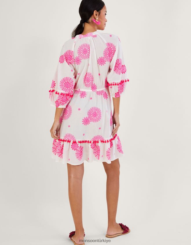 Monsoon kadınlar püskül işlemeli madalyon desenli kaftan elbise JH86BT506 Giyim beyaz