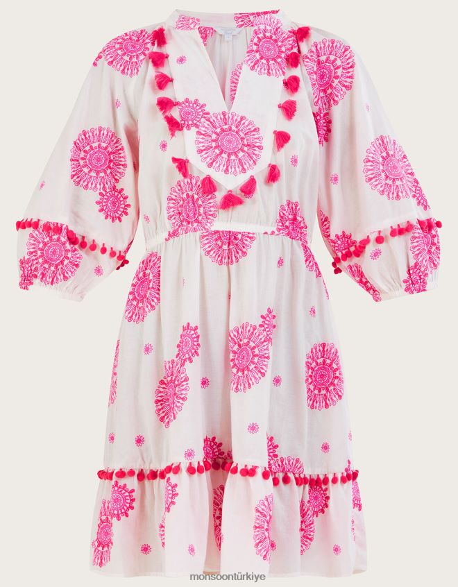 Monsoon kadınlar püskül işlemeli madalyon desenli kaftan elbise JH86BT506 Giyim beyaz