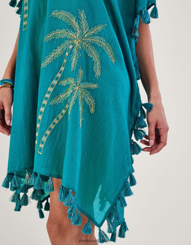 Monsoon kadınlar palmiye ağacı işlemeli kaftan JH86BT821 Giyim mavi (turkuaz)