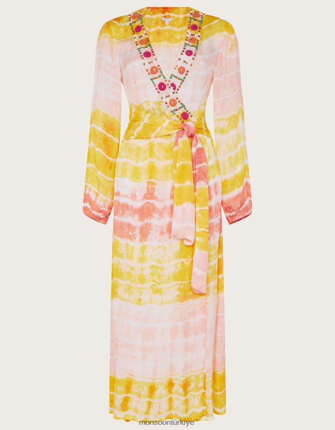 Monsoon kadınlar premium batik maxi kaftan elbise JH86BT886 Giyim sarı