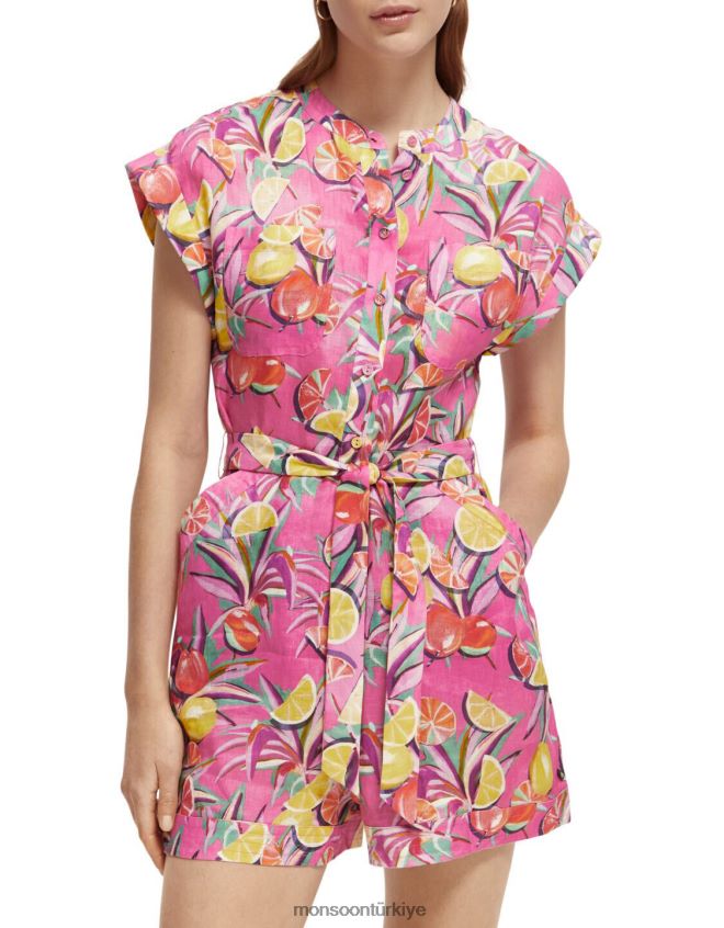 Monsoon kadınlar viski ve soda desenli keten tulum JH86BT312 Giyim pembe