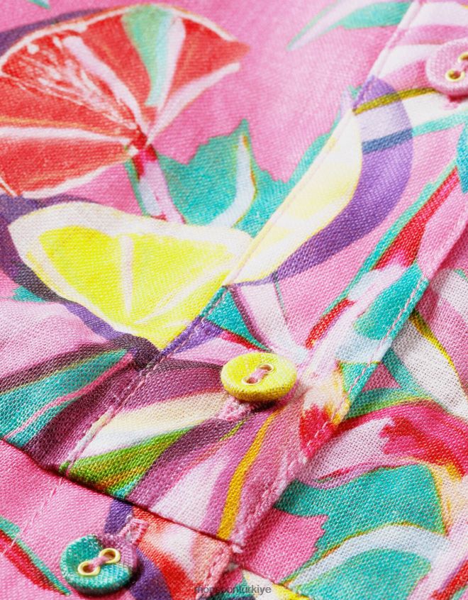 Monsoon kadınlar viski ve soda desenli keten tulum JH86BT312 Giyim pembe