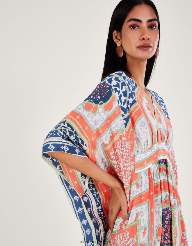 Monsoon kadınlar yüz yıldız hint yaz maxi kaftan JH86BT294 Giyim turuncu (mercan)