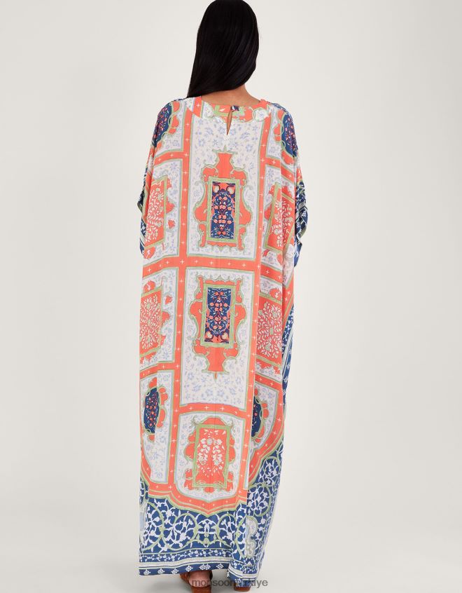 Monsoon kadınlar yüz yıldız hint yaz maxi kaftan JH86BT294 Giyim turuncu (mercan)