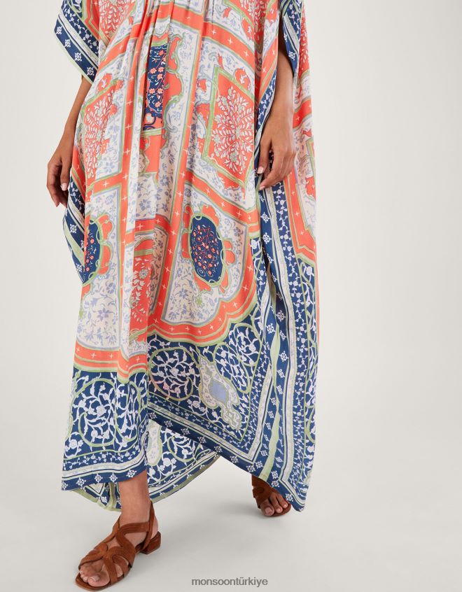 Monsoon kadınlar yüz yıldız hint yaz maxi kaftan JH86BT294 Giyim turuncu (mercan)