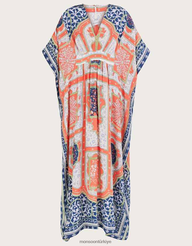 Monsoon kadınlar yüz yıldız hint yaz maxi kaftan JH86BT294 Giyim turuncu (mercan)