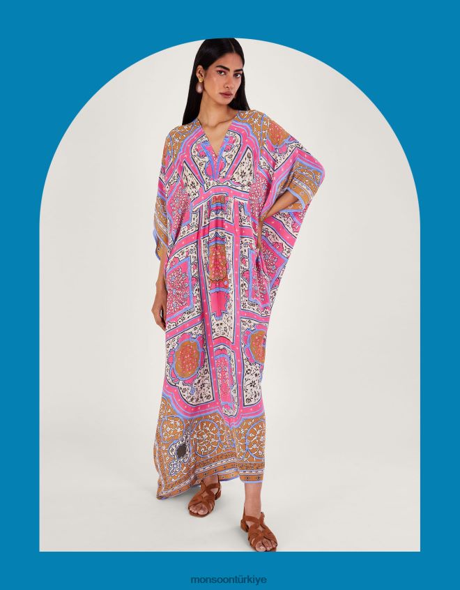 Monsoon kadınlar yüz yıldız hint yaz maxi kaftan JH86BT299 Giyim pembe