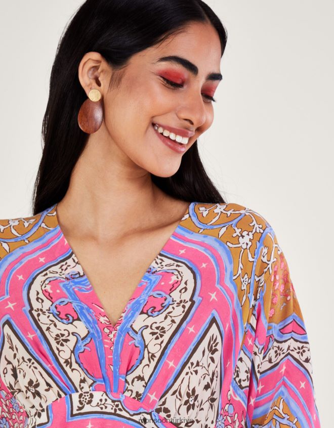 Monsoon kadınlar yüz yıldız hint yaz maxi kaftan JH86BT299 Giyim pembe