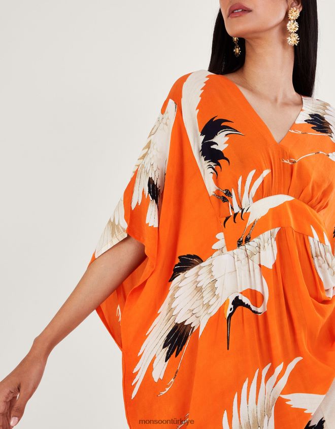 Monsoon kadınlar yüz yıldız leylek desenli maxi kaftan JH86BT79 Giyim şık