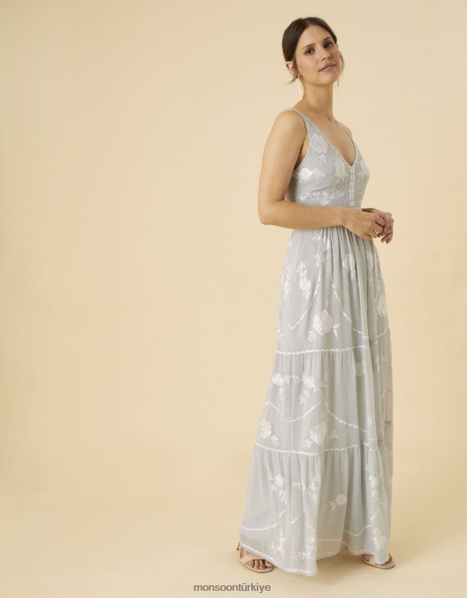 Monsoon kadınlar Alexis işlemeli maxi elbise JH86BT776 Giyim gümüş