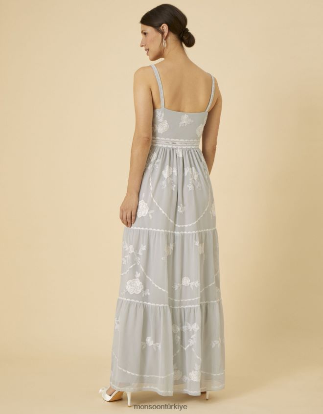 Monsoon kadınlar Alexis işlemeli maxi elbise JH86BT776 Giyim gümüş