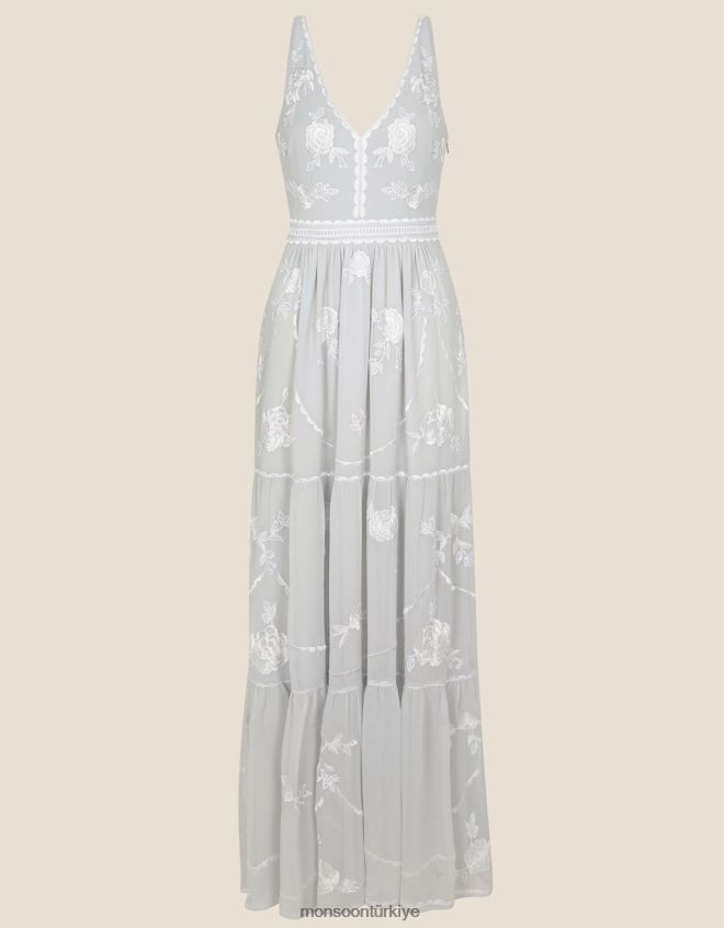 Monsoon kadınlar Alexis işlemeli maxi elbise JH86BT776 Giyim gümüş