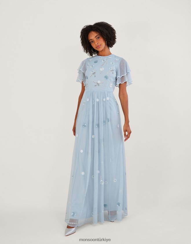 Monsoon kadınlar Catherine'in geri dönüştürülmüş polyesterden süslenmiş maxi elbisesi JH86BT497 Giyim bulut