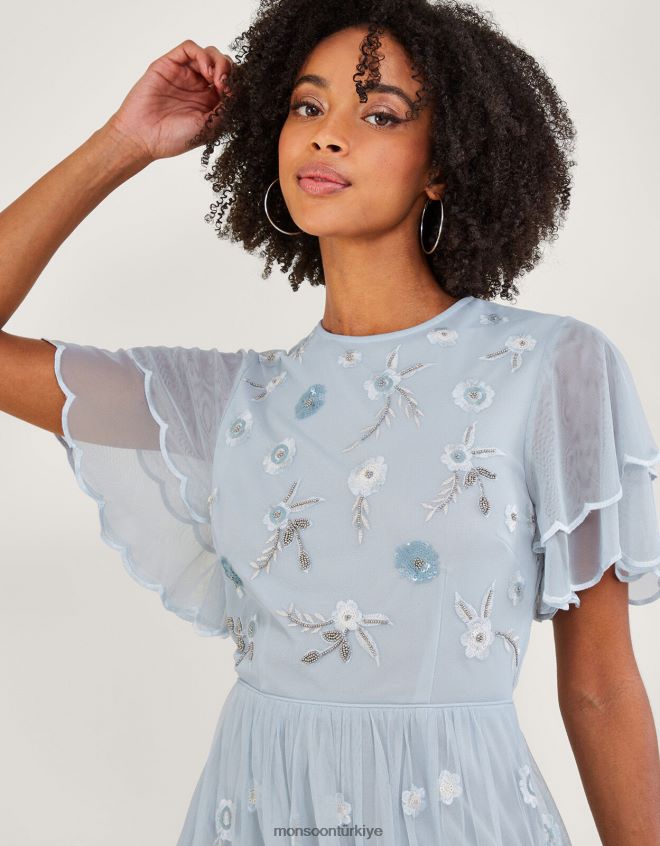 Monsoon kadınlar Catherine\'in geri dönüştürülmüş polyesterden süslenmiş maxi elbisesi JH86BT497 Giyim bulut