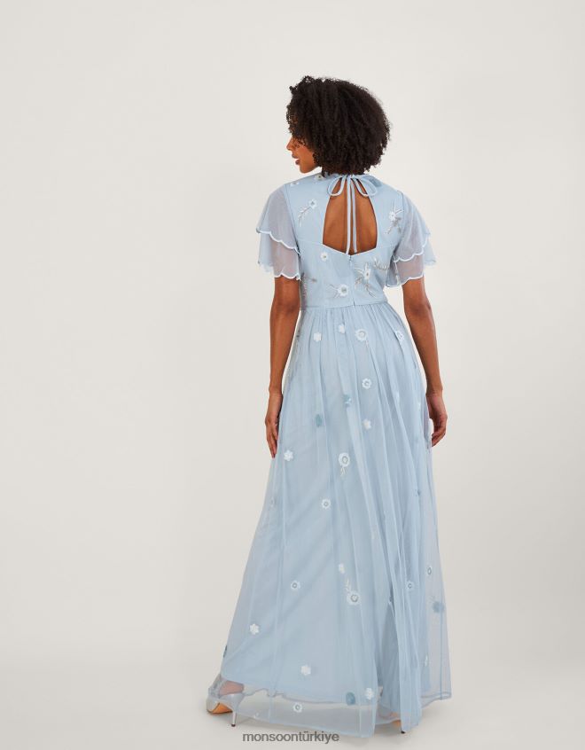 Monsoon kadınlar Catherine\'in geri dönüştürülmüş polyesterden süslenmiş maxi elbisesi JH86BT497 Giyim bulut