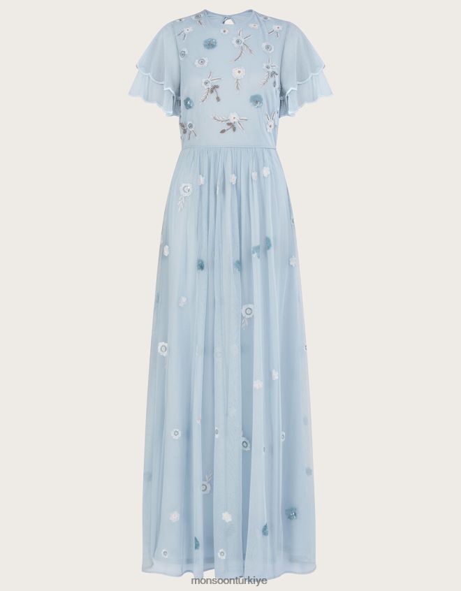 Monsoon kadınlar Catherine\'in geri dönüştürülmüş polyesterden süslenmiş maxi elbisesi JH86BT497 Giyim bulut