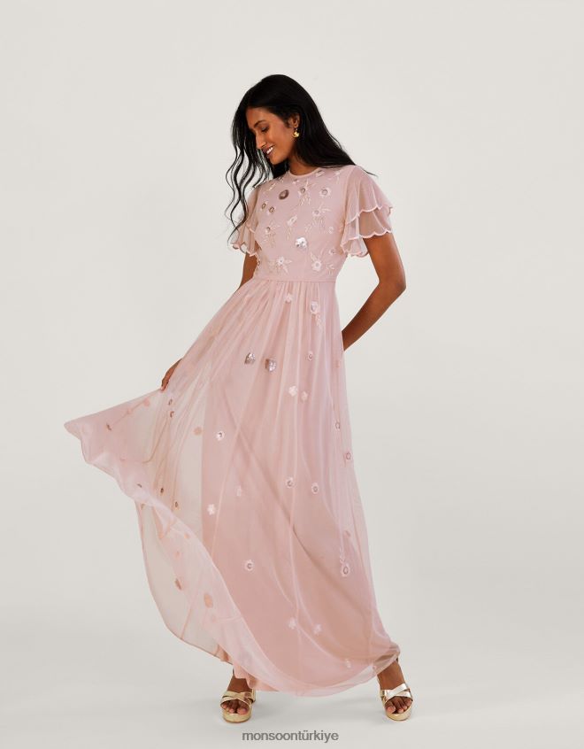 Monsoon kadınlar Catherine'in geri dönüştürülmüş polyesterden süslenmiş maxi elbisesi JH86BT501 Giyim pembe (allık)