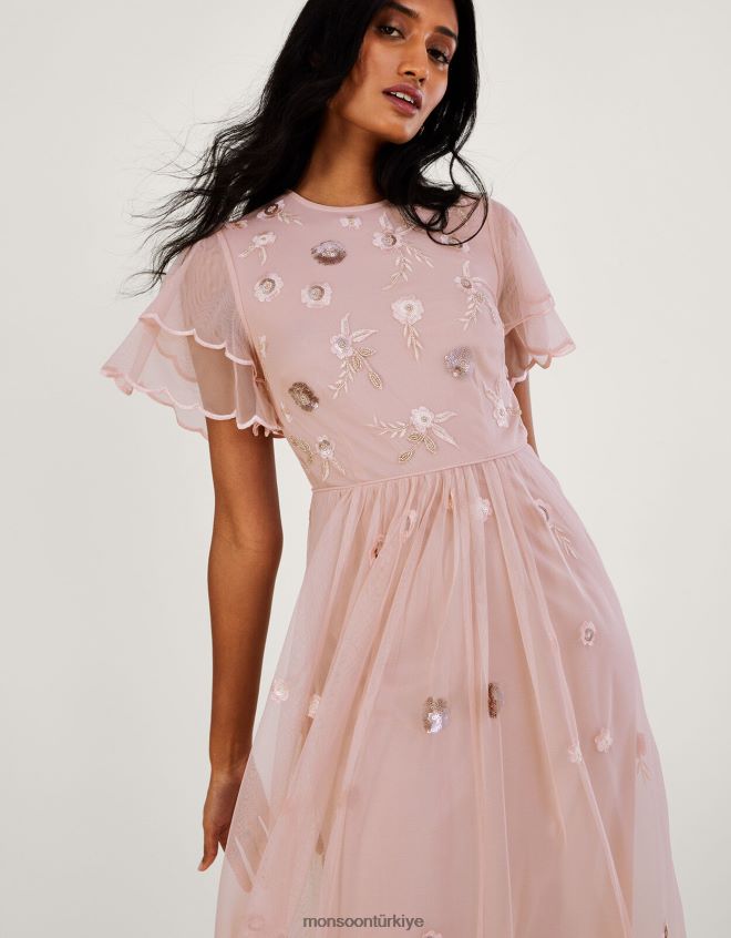 Monsoon kadınlar Catherine\'in geri dönüştürülmüş polyesterden süslenmiş maxi elbisesi JH86BT501 Giyim pembe (allık)
