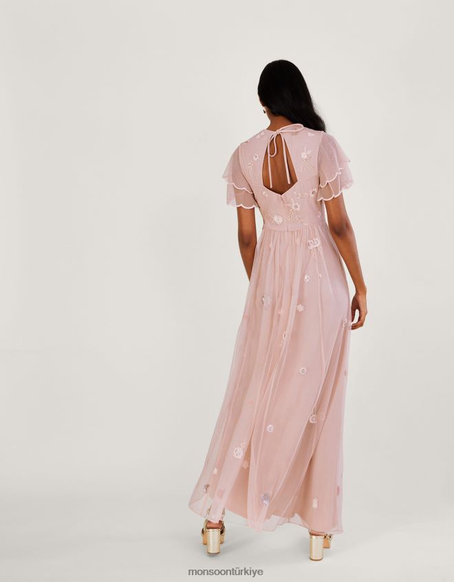 Monsoon kadınlar Catherine\'in geri dönüştürülmüş polyesterden süslenmiş maxi elbisesi JH86BT501 Giyim pembe (allık)