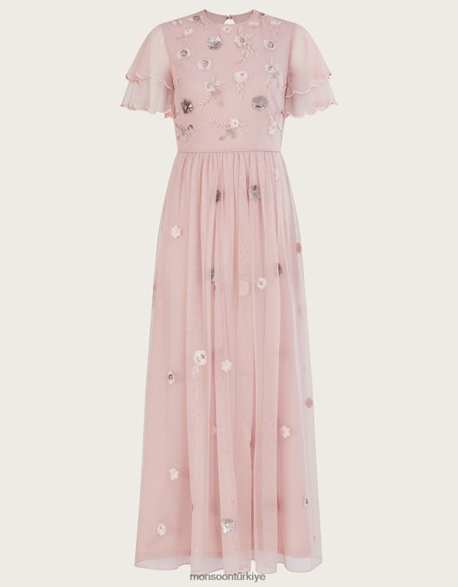 Monsoon kadınlar Catherine\'in geri dönüştürülmüş polyesterden süslenmiş maxi elbisesi JH86BT501 Giyim pembe (allık)