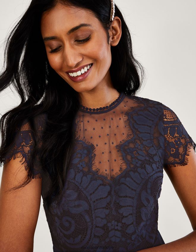 Monsoon kadınlar Diana dantel maxi elbise JH86BT921 Giyim Mavi Donanma)