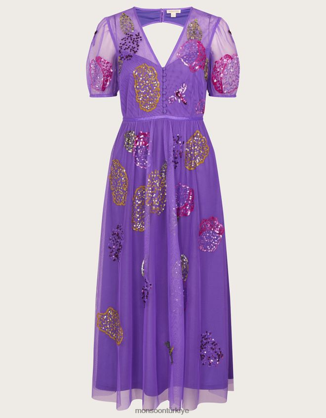 Monsoon kadınlar Diana\'nın geri dönüştürülmüş polyesterden işlemeli çay elbisesi JH86BT556 Giyim mor (leylak)