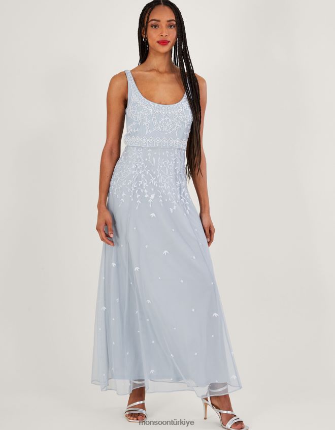 Monsoon kadınlar Eugiene işlemeli kısa boy maxi elbise JH86BT536 Giyim bulut