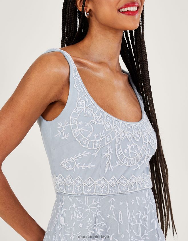 Monsoon kadınlar Eugiene işlemeli kısa boy maxi elbise JH86BT536 Giyim bulut